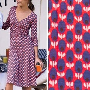 Boden Double Layer Flower Cross V-Neck Jersey Knit Dress 10L 10 Tall